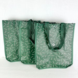 Lululemon Reusable Large Shopping Bags New Bundle Of 3 Green Tote Lunch Holiday